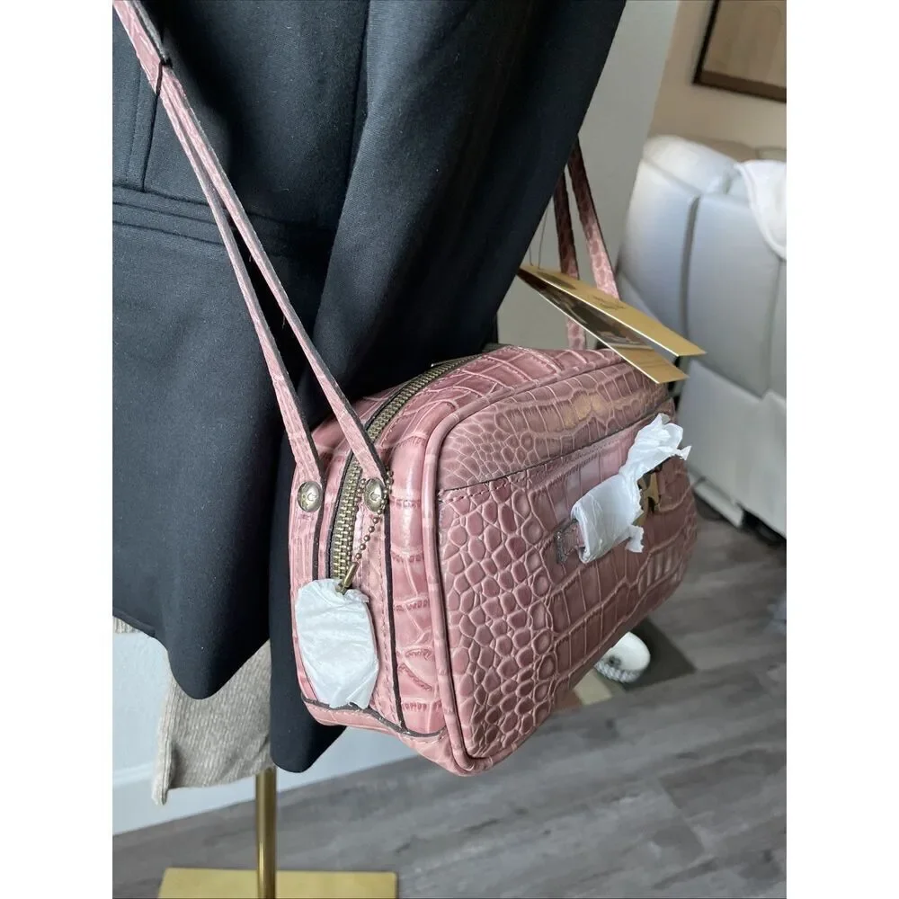 Patricia Nash Cerrisi Croco Embossed Leather Oval Crossbody Bag-Mauve-NWT-$189